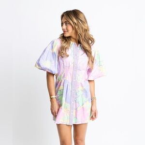Karlie Pastel Large Floral Puff Sleeve Shirt Dress.